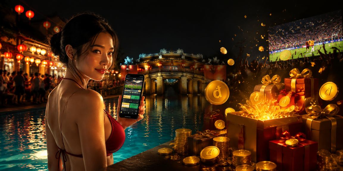 Người chơi truy cập kqxsmt trên điện thoại tại chợ đêm Hội An